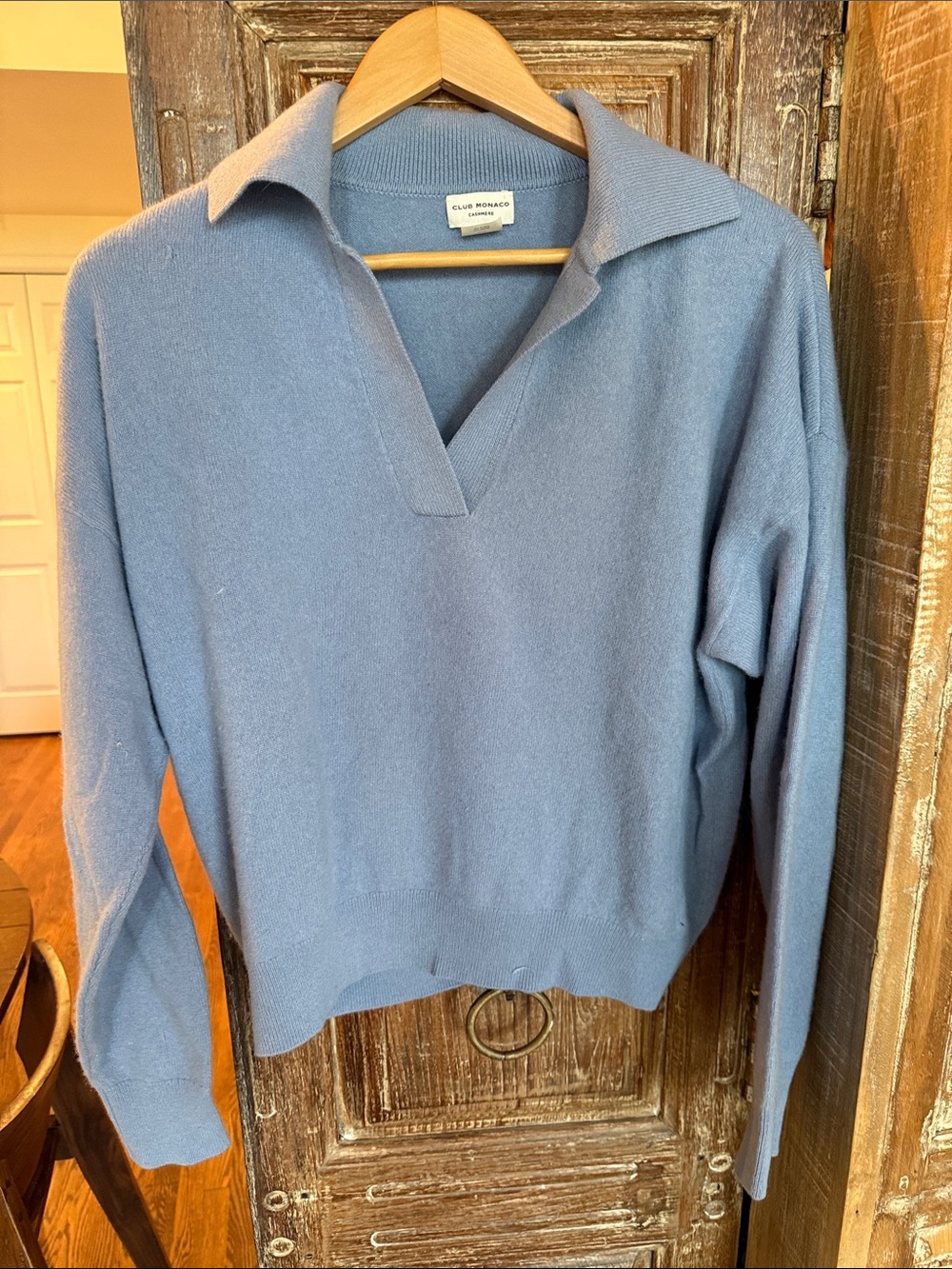 Club Monaco cashmere Dusty Blue Collared V-Neck Sweater